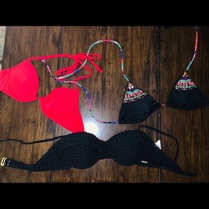3 bathing suit tops (1 Roxy, 2 Victorias Secret)